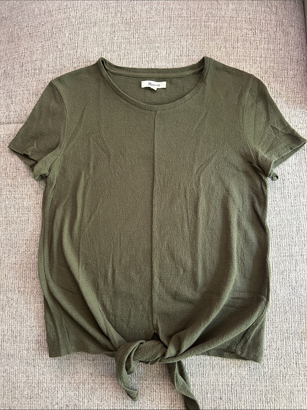 Madewell Olive Green Short Sleeve Tie-Front Top